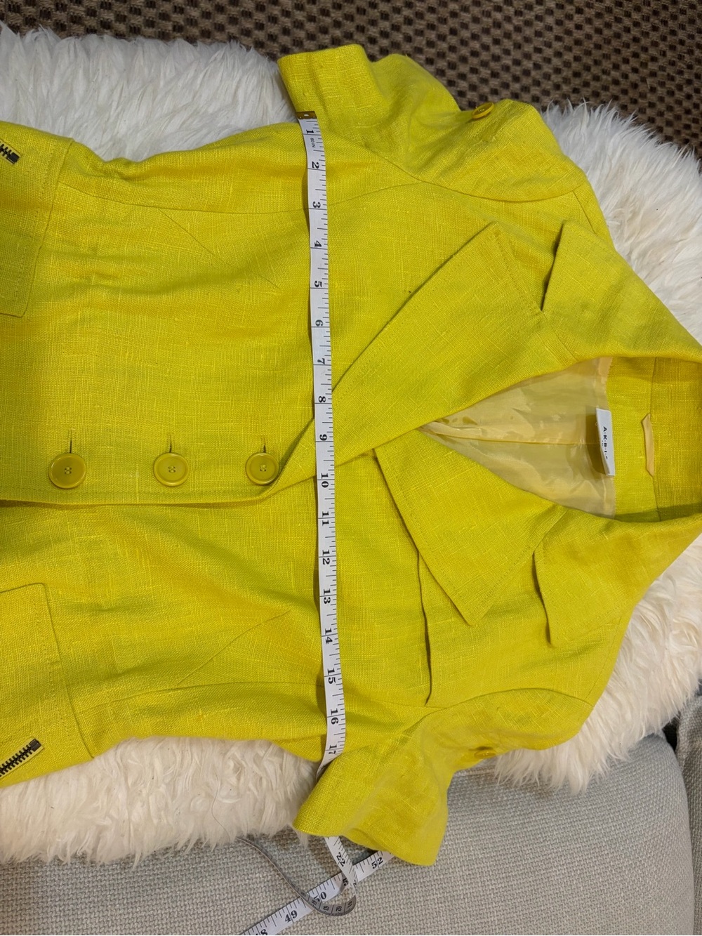 AKRIS Women’s Short-Sleeve Lemon Lime Blazer Top 100% Linen Old Money size 6 S - Picture 8 of 9